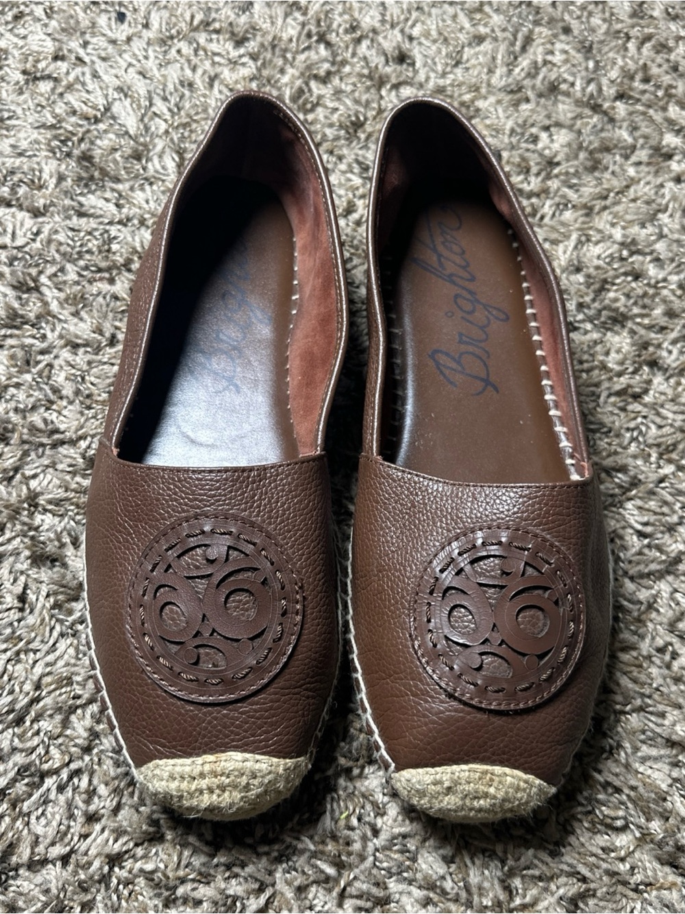 Brighton Groove Brown Leather Espadrille Flats Women’s Size 11 Slip On Loafers